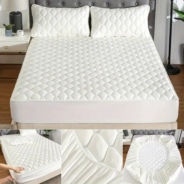 Quilted Waterproof Mattress Cover Double Bed White